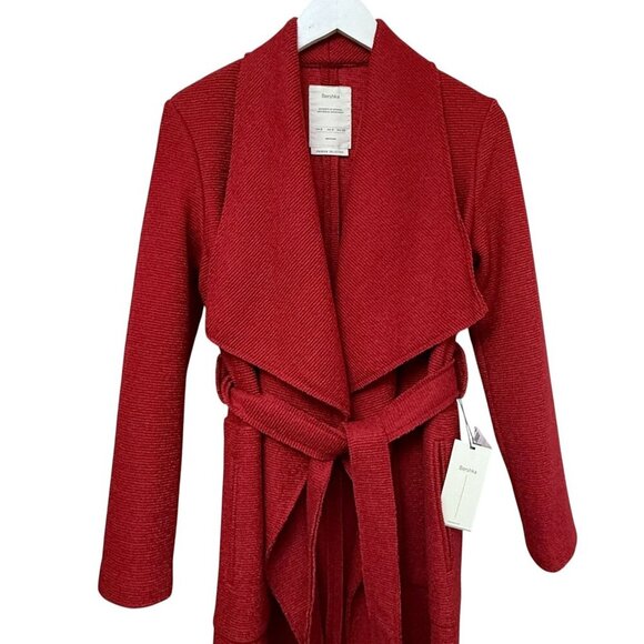 Bershka Womens Coat Size Small Red Wool Blend Waterfall Collar NWT - Picture 6 of 12